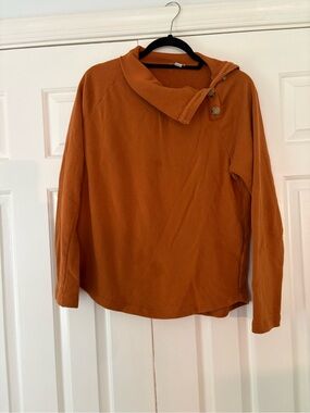 J. Crew Factory Cozy Burnt Orange Button-Neck Pullover